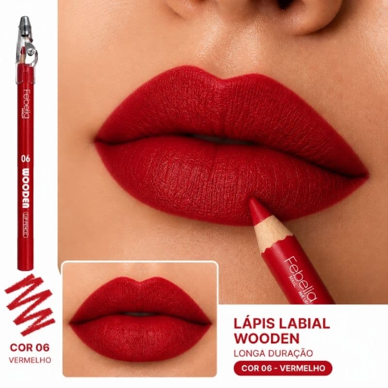 Lápis Contorno Labial Febella Wooden Alta Pigmentação Matte