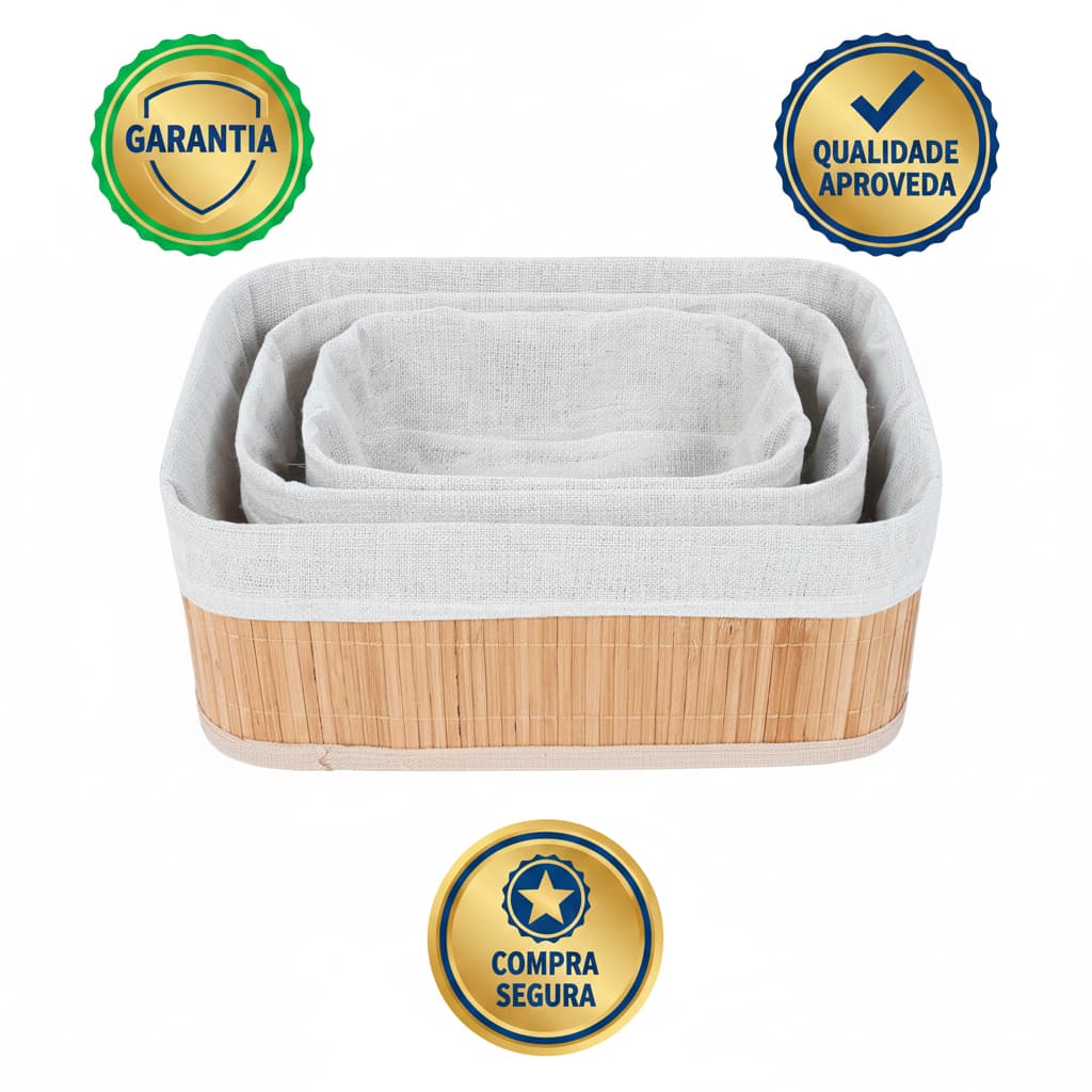 Kit 3 Cestos Organizadores Bambu Bege Praticidade Estilo Sustentavel Versatil Organizacao