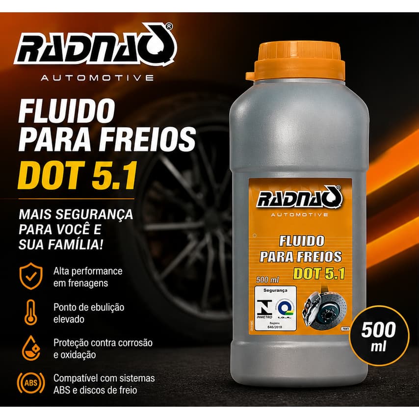 Fluido para Freios DOT 5.1 Radnaq 500ml | oleo de freio | fluido para abs
