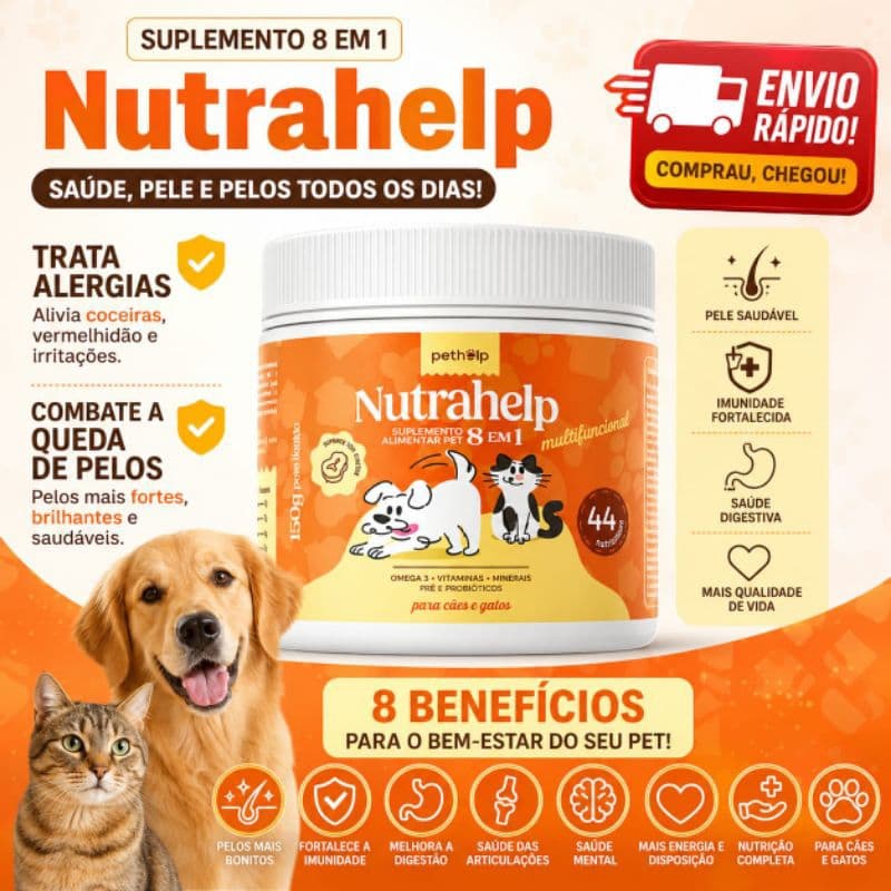 Nutra help Suplemento Multifuncional para cães  NutraHelp coceira queda de pelos