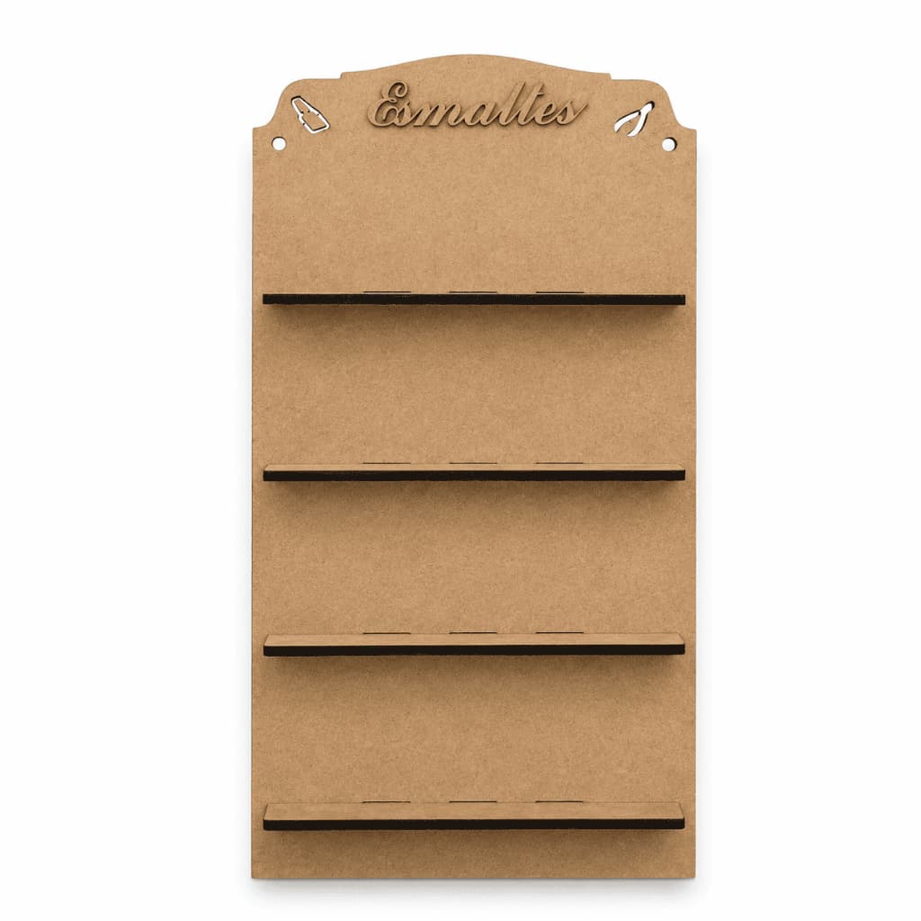 Prateleira Expositora Esmaltes MDF Cru 27x52cm Organizador Parede Salão Manicure 4 Prateleiras