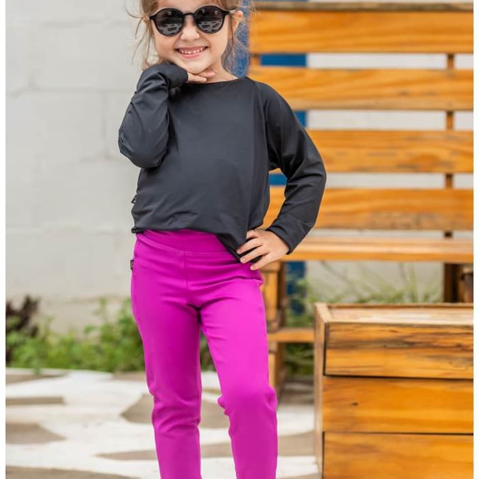 Legging Infantil Juvenil Menina Bolso lateral Cós Alto Poliamida Proteção Uv+