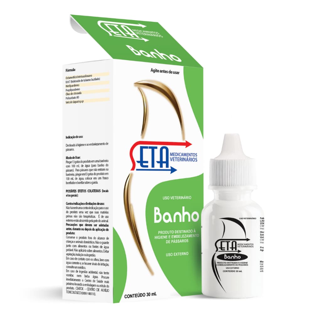 SETA Banho 30ml Higiene e Embelezamento para Aves Ornamentais Uso Externo