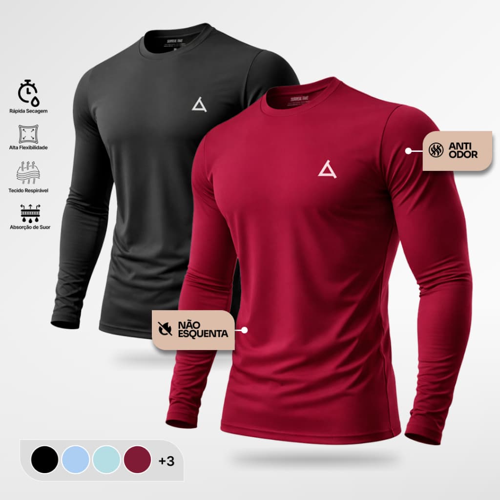Kit 2 ou 1 Camisa Térmica Masculina Uv 50+ Segunda Pele Camiseta Blusa Malha Fria Academia Esportes