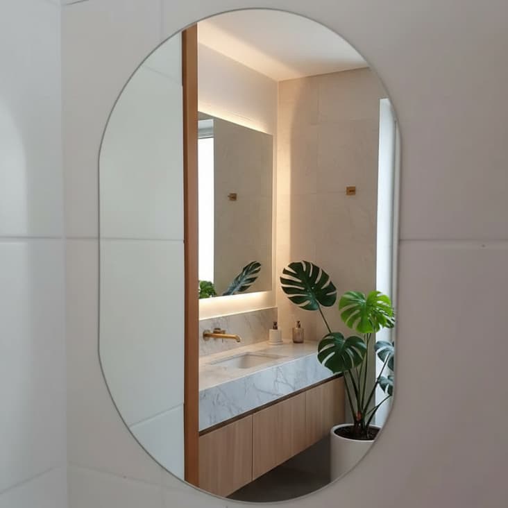 Espelho Oval 80x50 Lapidado Banheiro Lavabo Sala Suporte ou Fita 3M Envio Imediato