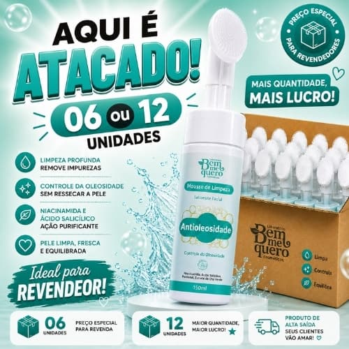 Bem me Quero Revenda Caixa 12 Unidades ou Caixa 06 Unidades Mousse de Limpeza Sabonete Antioleosidade