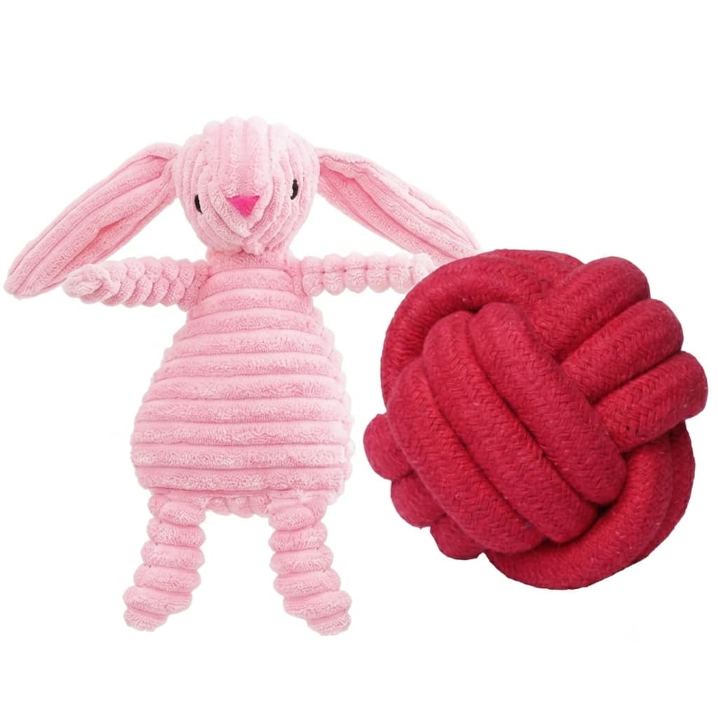 Kit Diversão para Filhotes Cachorro Mordedor Coelho de Pelúcia + Bola de Corda Resistente Brinquedos Interativos Antiest