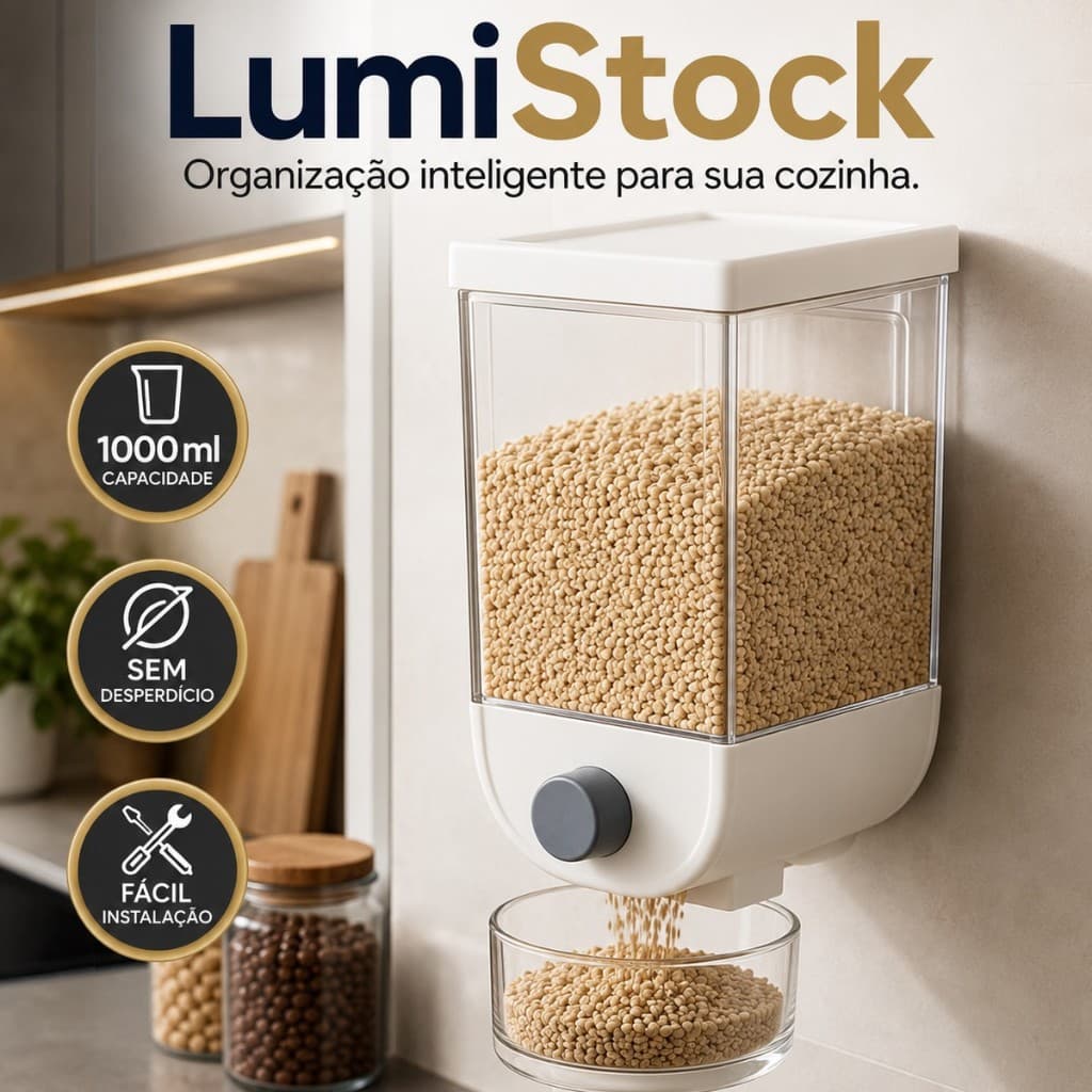 Dispenser Suspenso Multiuso 1000ml Organizador de Grãos Cereais Arroz Feijão Cozinha Parede LumiStock
