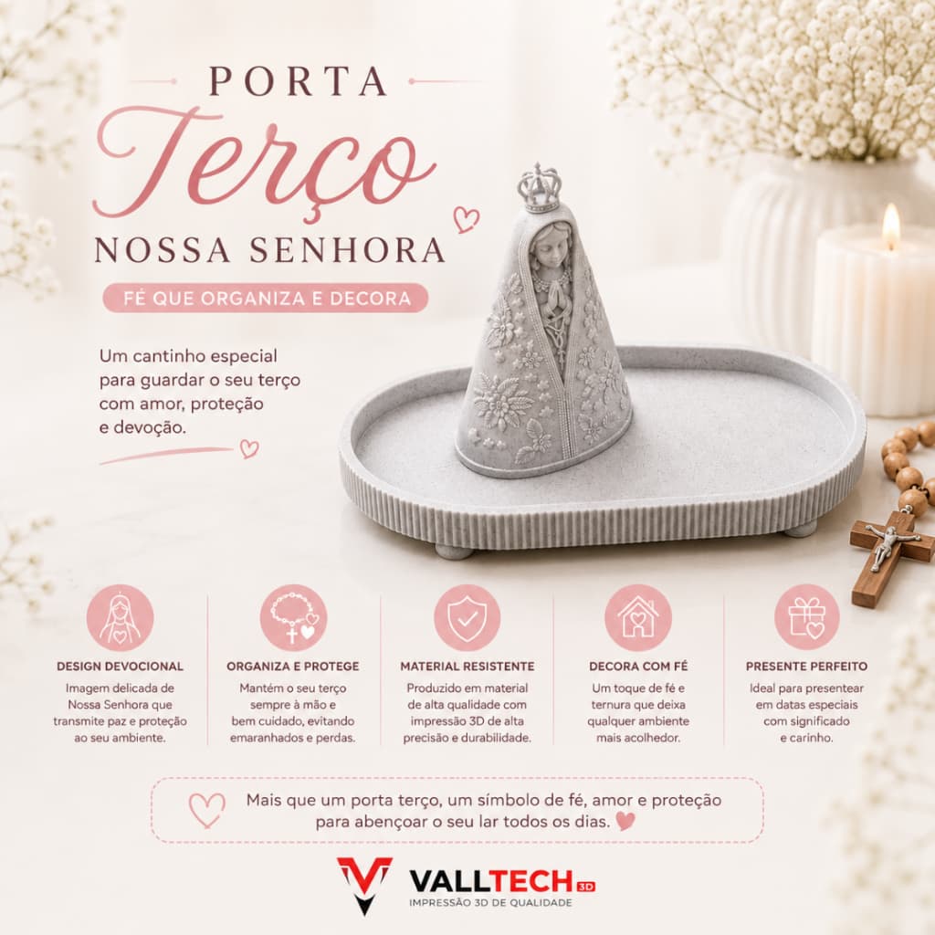 Porta Terço Nossa Senhora Aparecida com Bandeja Decorativa | Organizador para Terço e Joias | Decoração Religiosa