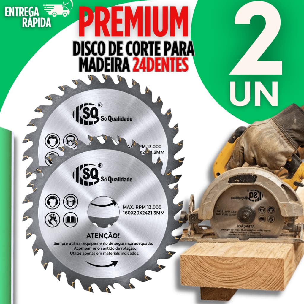 Kit Disco de Corte Madeira Profissional 24 Dentes 110x22,23 Multiuso Carpintaria Obras Serve em Makita Pratico