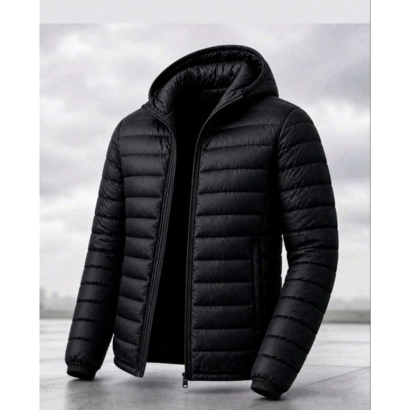 Jaqueta Puffer Preta Unissex Com Capuz Casaco Bobojaco Corta Vento Impermeável Estilo Conforto