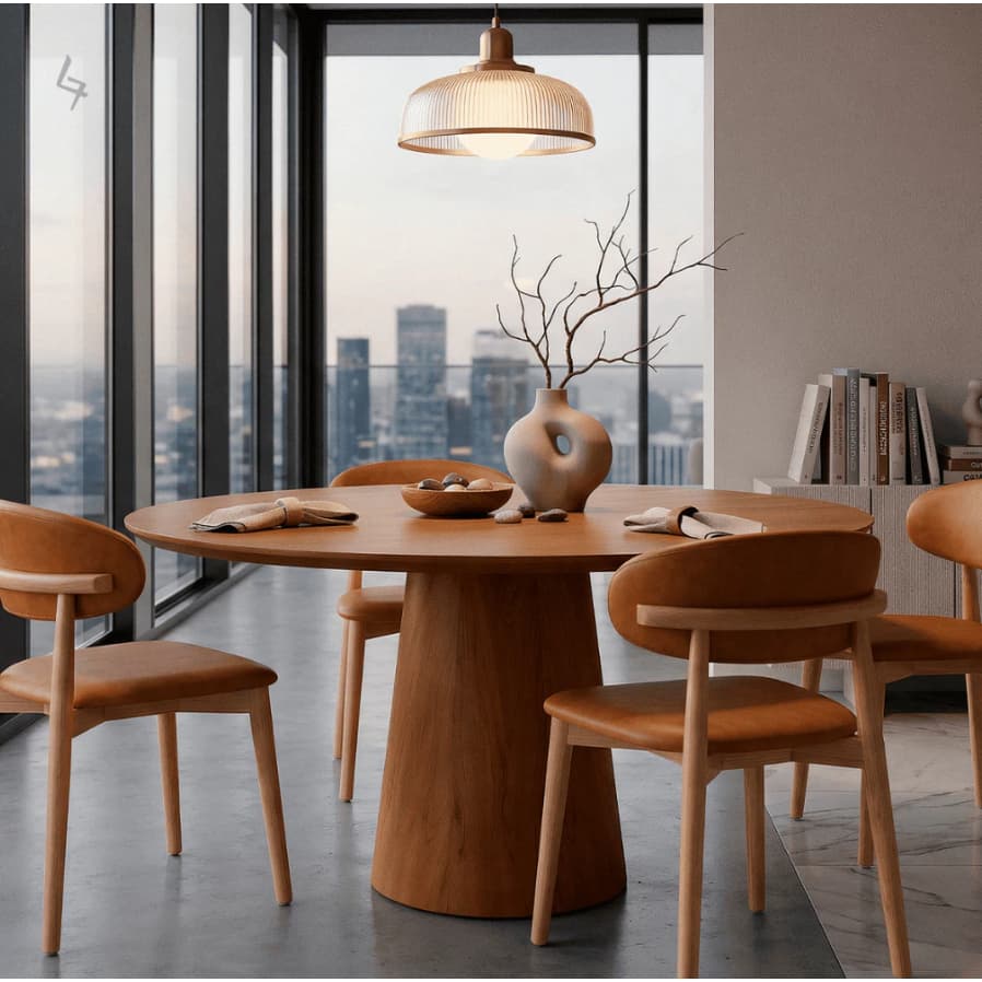 Mesa de Jantar Redonda Laminado Cone 120 cm Em Madeira Resistente Elegante Luxo Design Cor Nature