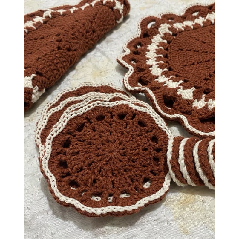 Sousplat 35cm / jogo americano de crochê terracota / kit com jogo americano e porta guardanapo