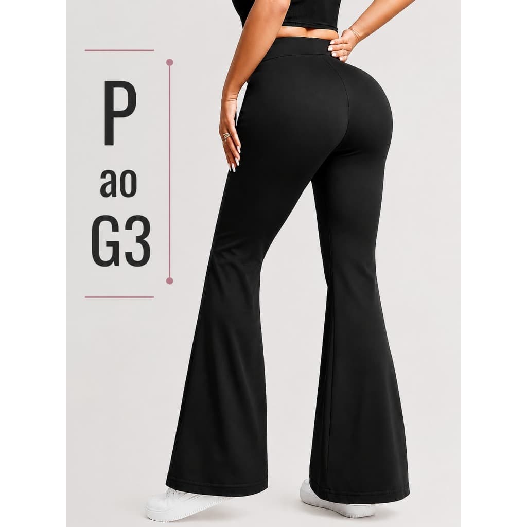 Calça Legging Bailarina Flare Suplex Boca de Sino Preta Cos Alto P ao G3