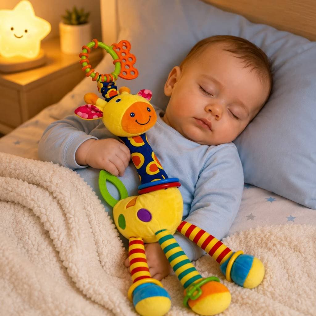 Brinquedo Bebê Móbile Girafa Pelúcia Mordedor Chocalho Sensorial Montessori Infantil Colorido