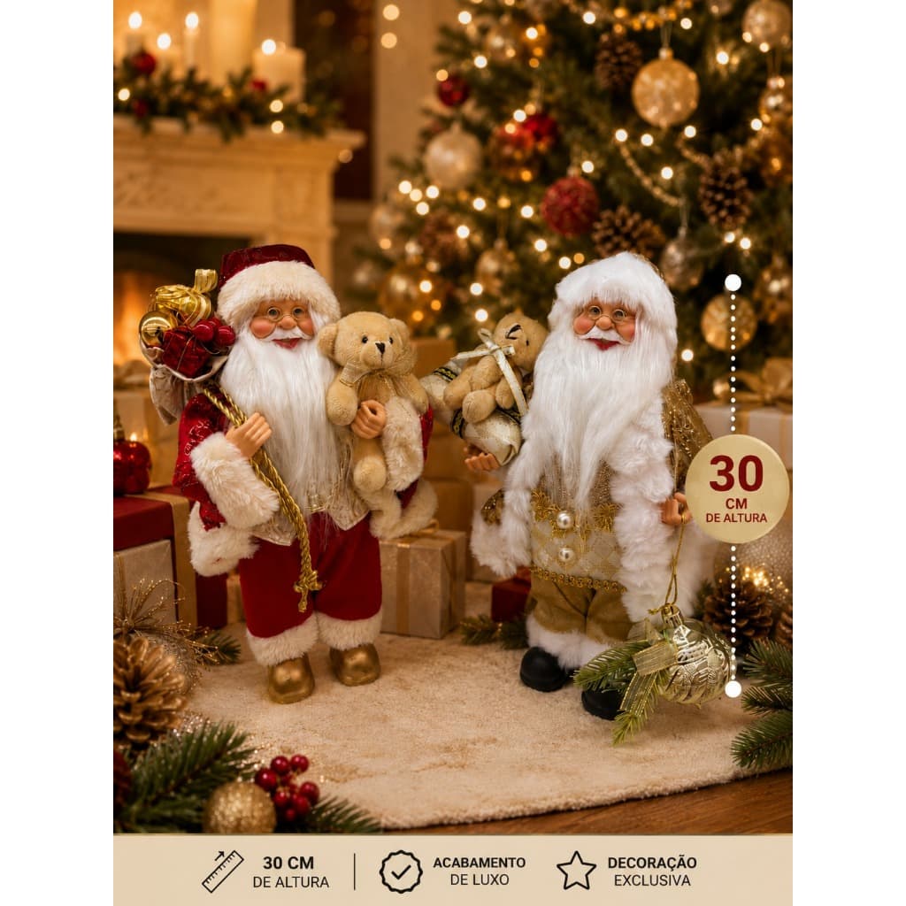 Boneco Papai Noel de Luxo 30 cm – Decoração Natalina Elegante e Sofisticada