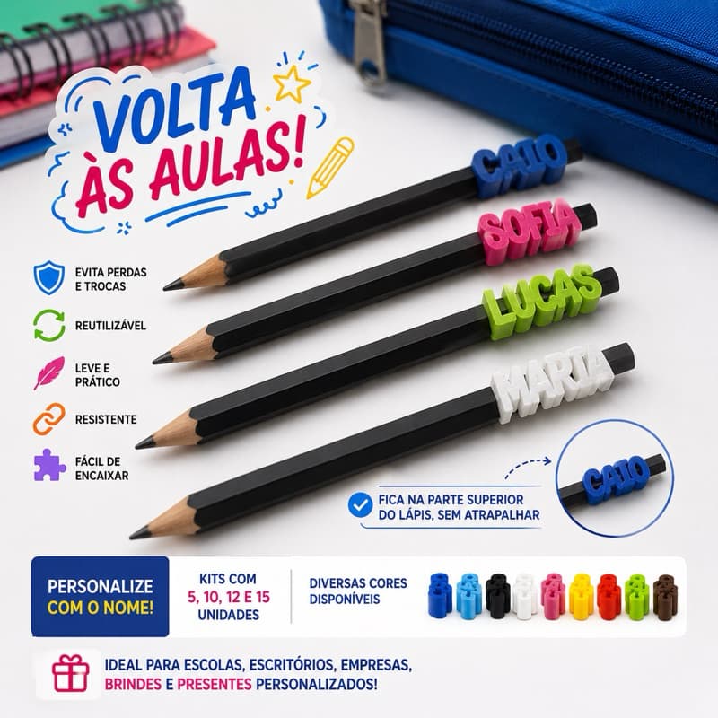 Identificador Personalizado para Lápis com Nome Kit 5 10 12 15 Unidades Escola Escritório Empresa