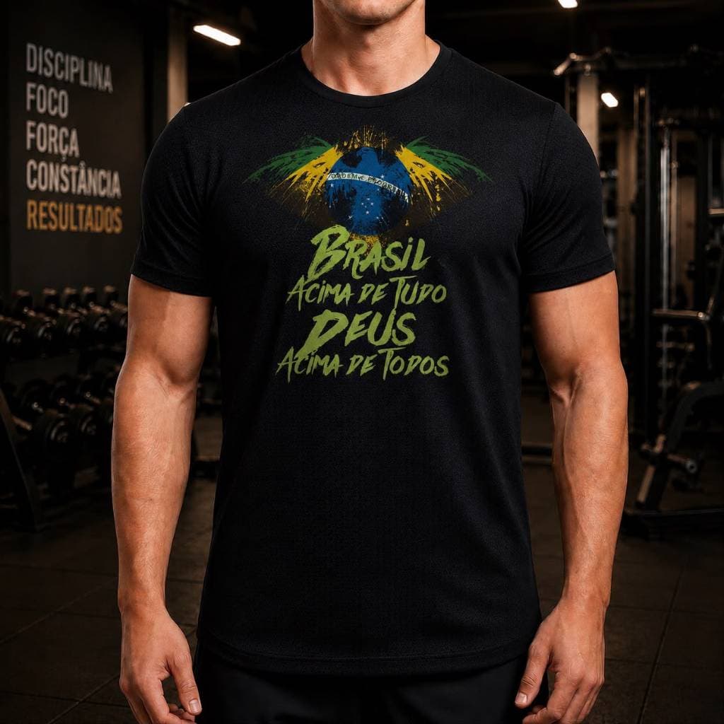 Camiseta Dryfit masculina Brasil acima de tudo, Deus acima de todos Respirável Original da Avve Wear