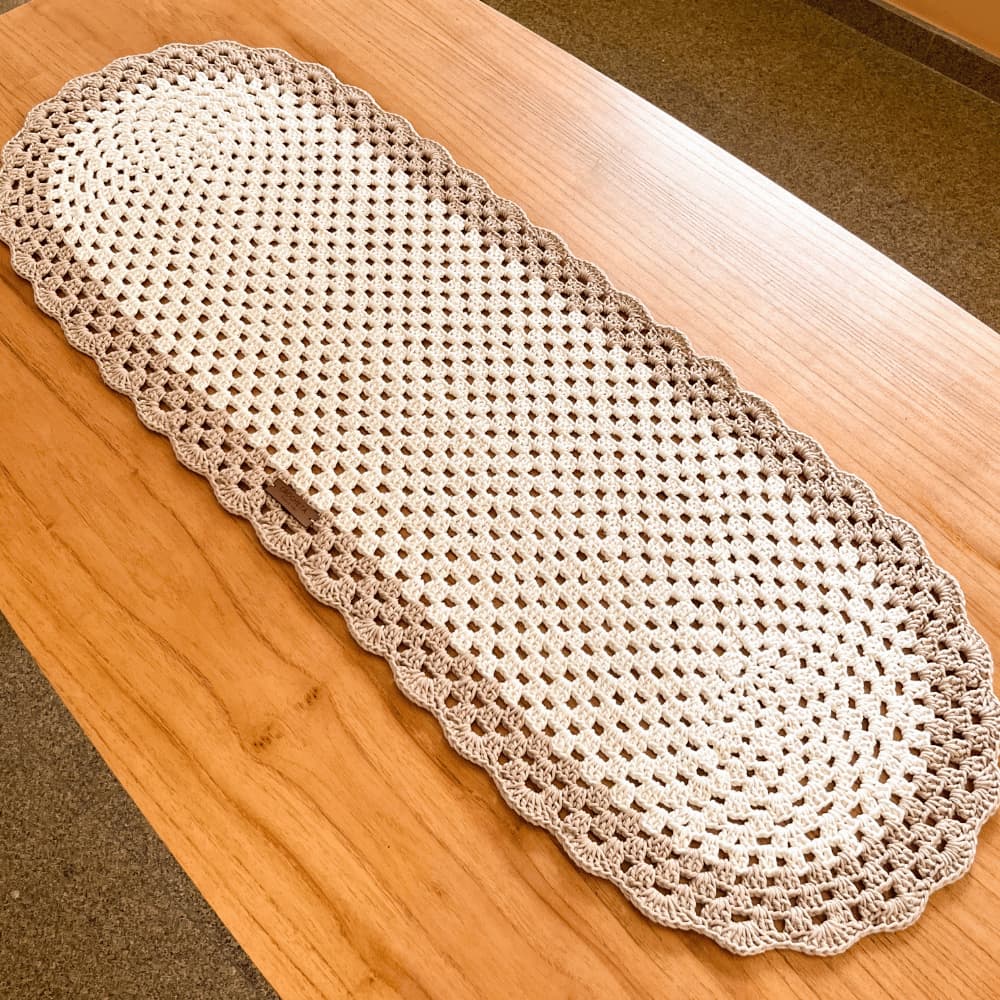Tapete Passadeira Oval em Barbante Crochê 120x40cm Banheiro Cozinha Avulso