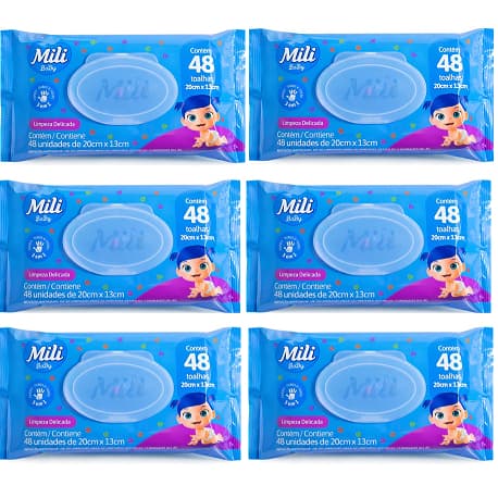 Kit 6 Toalha Umedecidas Mili Baby com 48 unidades - Mili