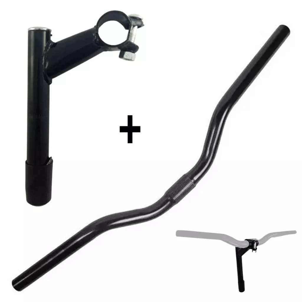 Kit Curva Guidão Bicicleta Bike Mtb 25,4mm Curvo + Mesa Avanço Mesinha Standard Aço Reforçado Preto