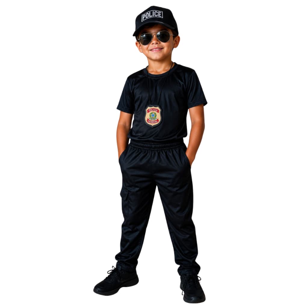 Fantasia Infantil De Policial Completa Guarda Com Acessórios Policia Federal Menino