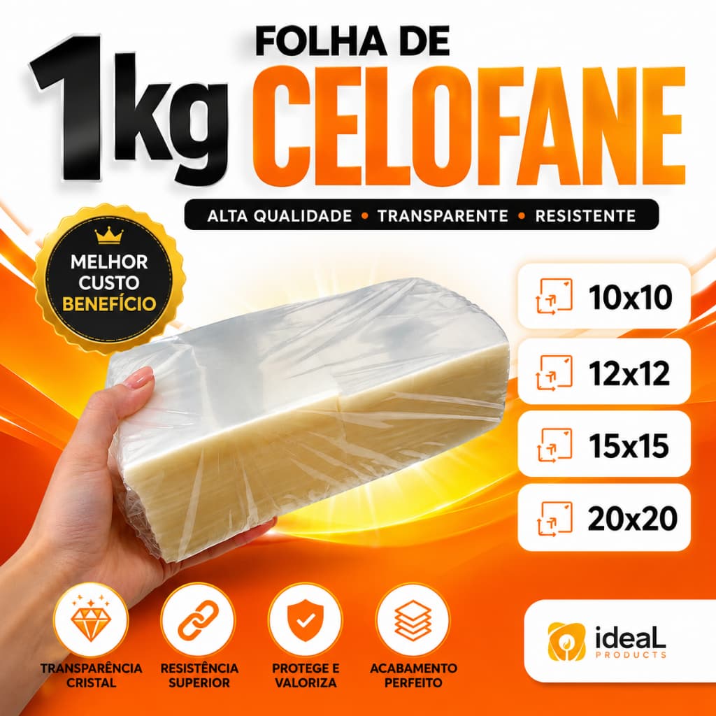 1kg Folha Celofane Transparente Cristal BOPP Brownie Bolo Doces Vela Brigadeiro Confeitaria Suspiro