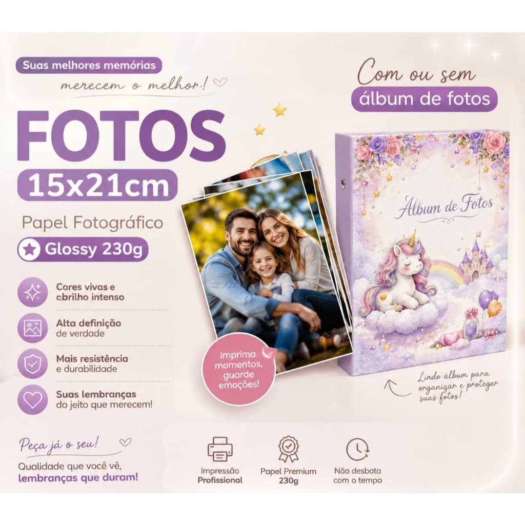 Fotos 15x21 - Kits com 15 A 100 Fotos COM ÁLBUM de Fotos Impressas - Porta Retrato - Papel Fotográfico