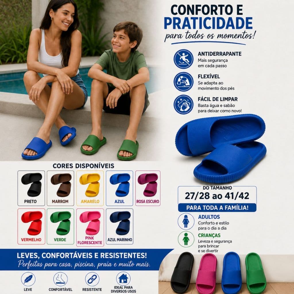 Chinelo Nuvem Macio Slide Leve Confortável Feminino Masculino Adulto Infantil Juvenil Antiderrapante Flexível
