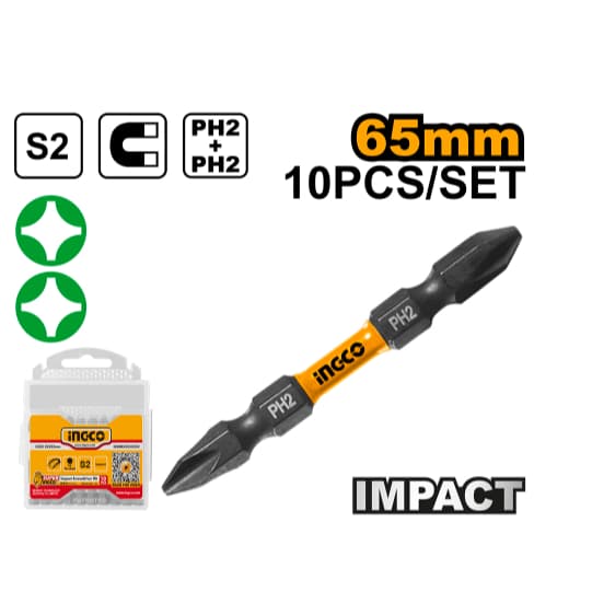Conjunto De 10 Pontas Phillips Impact Ph2 X 65mm - Ingco