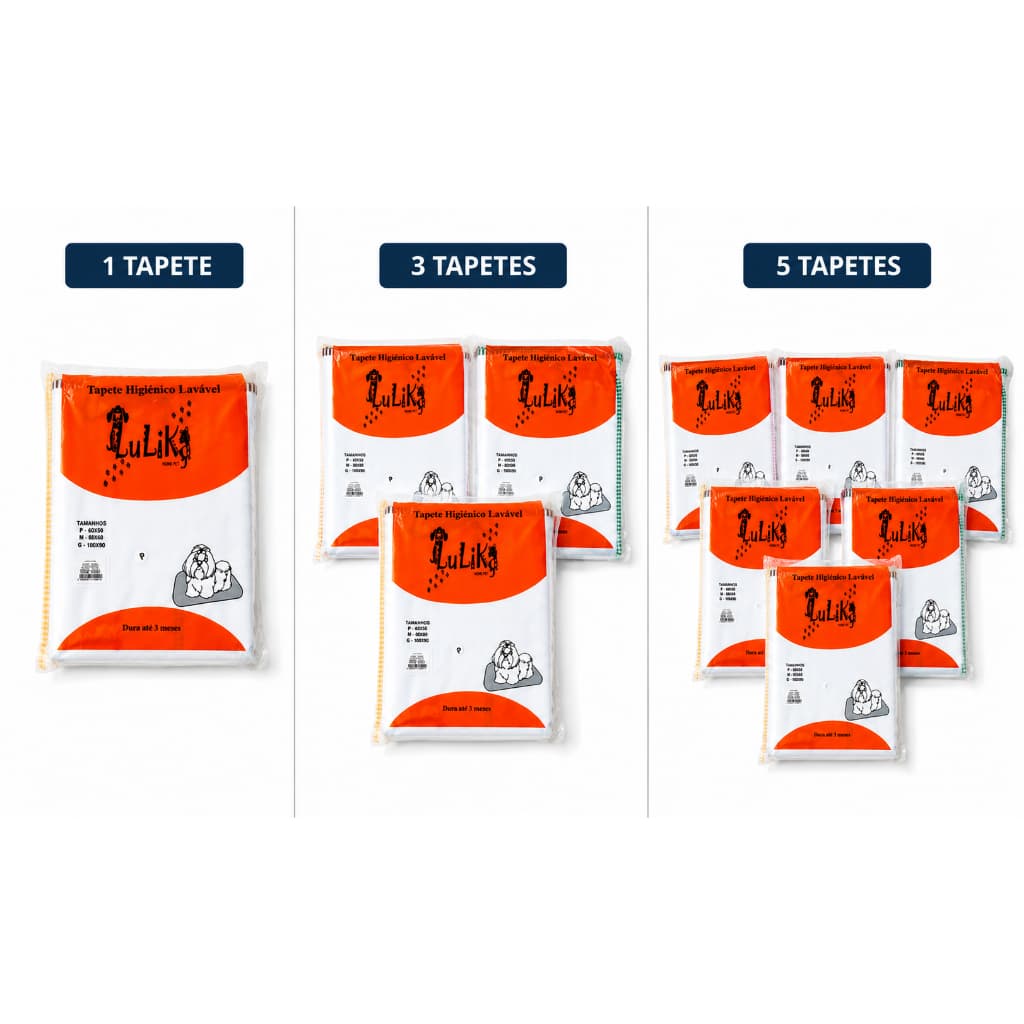 Tapete Pet Higienico Lavavel 60cmX50cm Kits com 5/3/1 unid