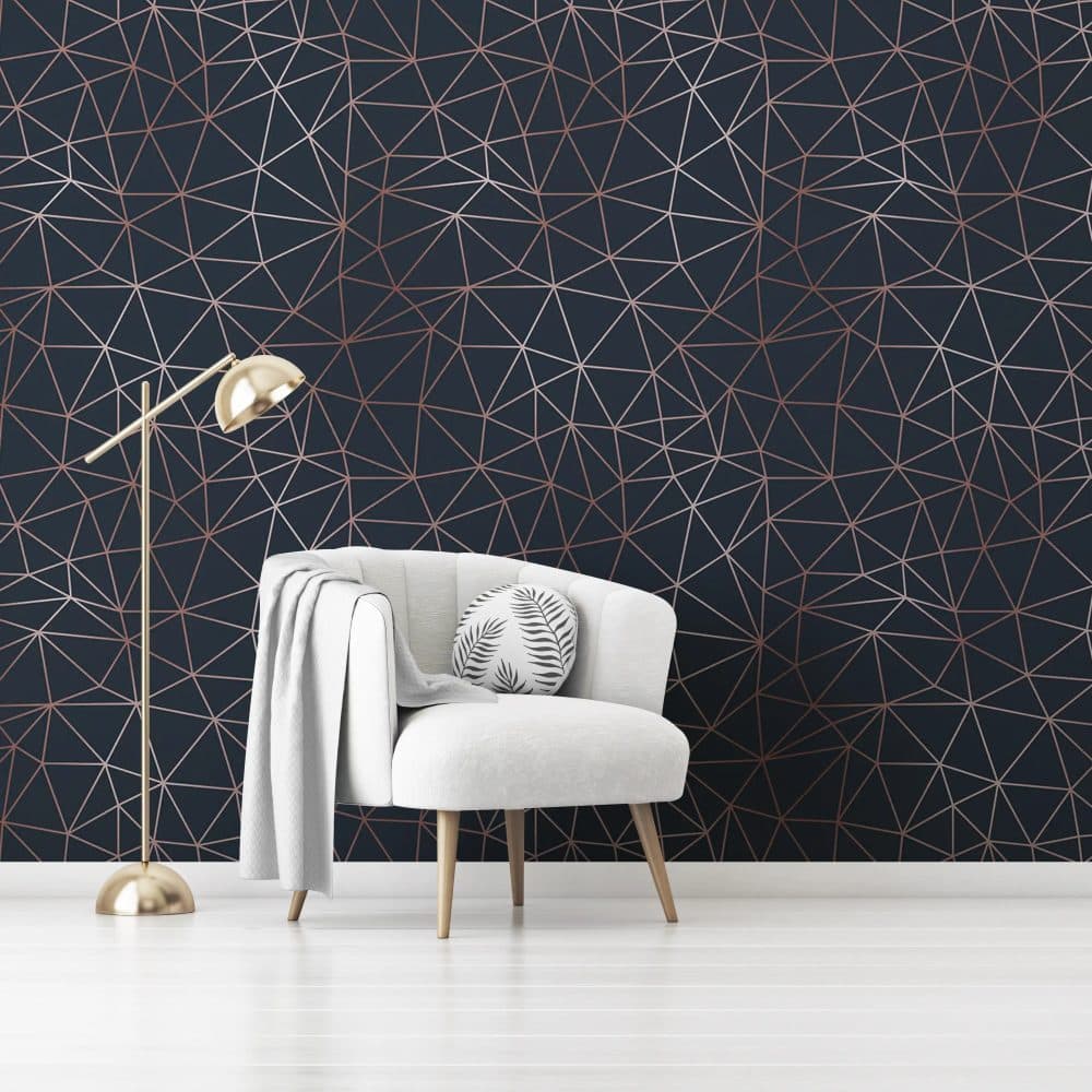 Papel De Parede Adesivo Geométrico Zaara Zazz Azul Escuro