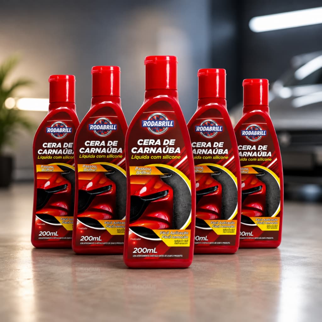 Ceras de Carnaúba Líquida Rodabrill 200ml Com Silicone Brilho Proteção Repelente de Água 5 unidades