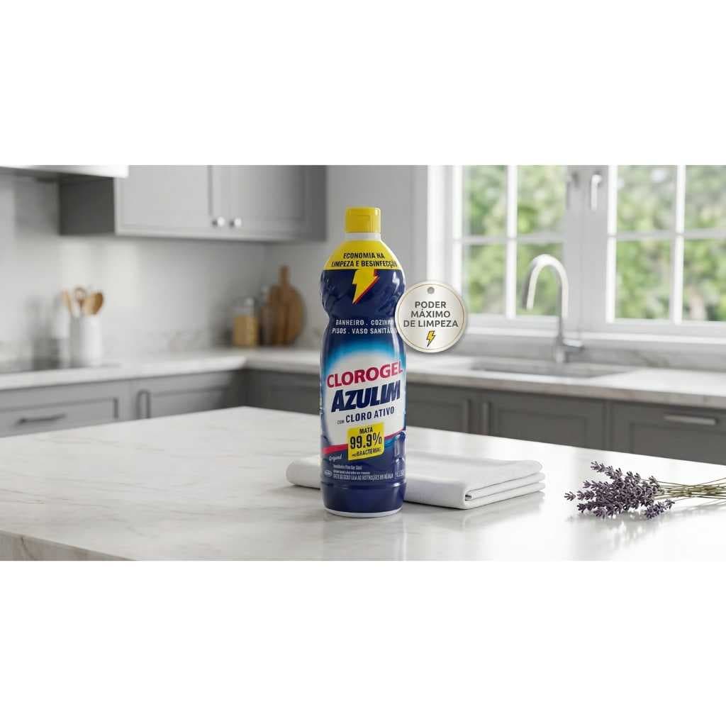 Azulim Cloro Gel 1L | Limpa, Alveja e Desinfeta | Ideal para Banheiros, Pisos, Azulejos e Rejuntes