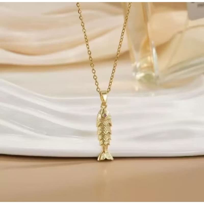 colar peixe dourado olho vermelho ajustável aço inoxidável