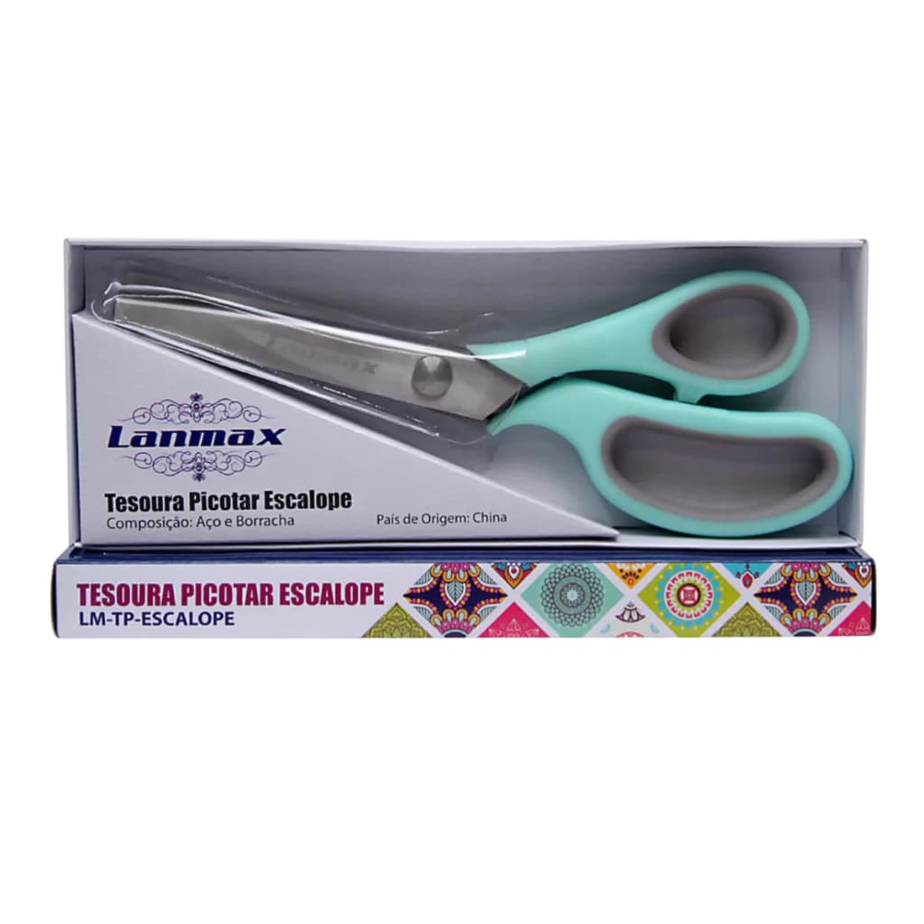 TESOURA PROFISSIONAL PICOTAR ARRENDODADO ONDINHA ESCALOPE LANMAX PARA TECIDOS/EVA/COURO/PAPEL/SCRAP