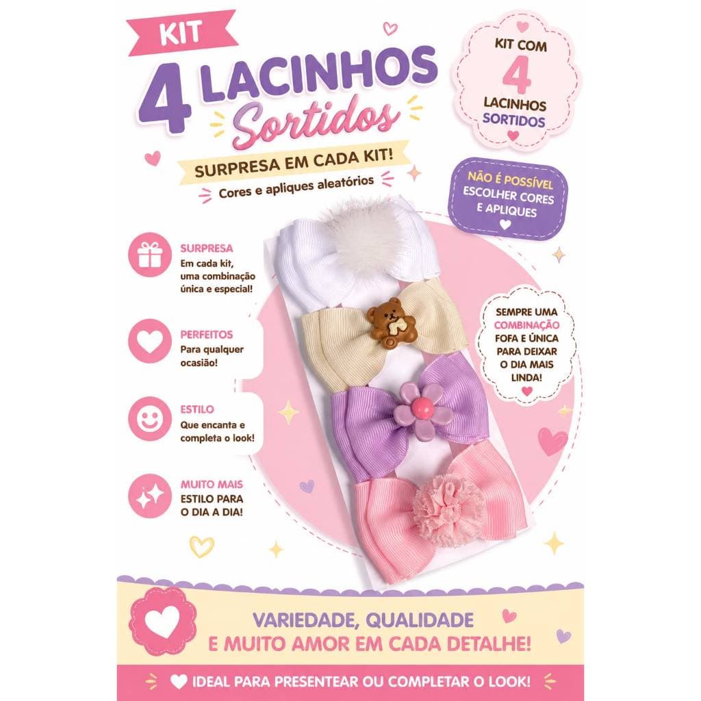 Kit de laços Sortidos com apliques escolar,urso variados