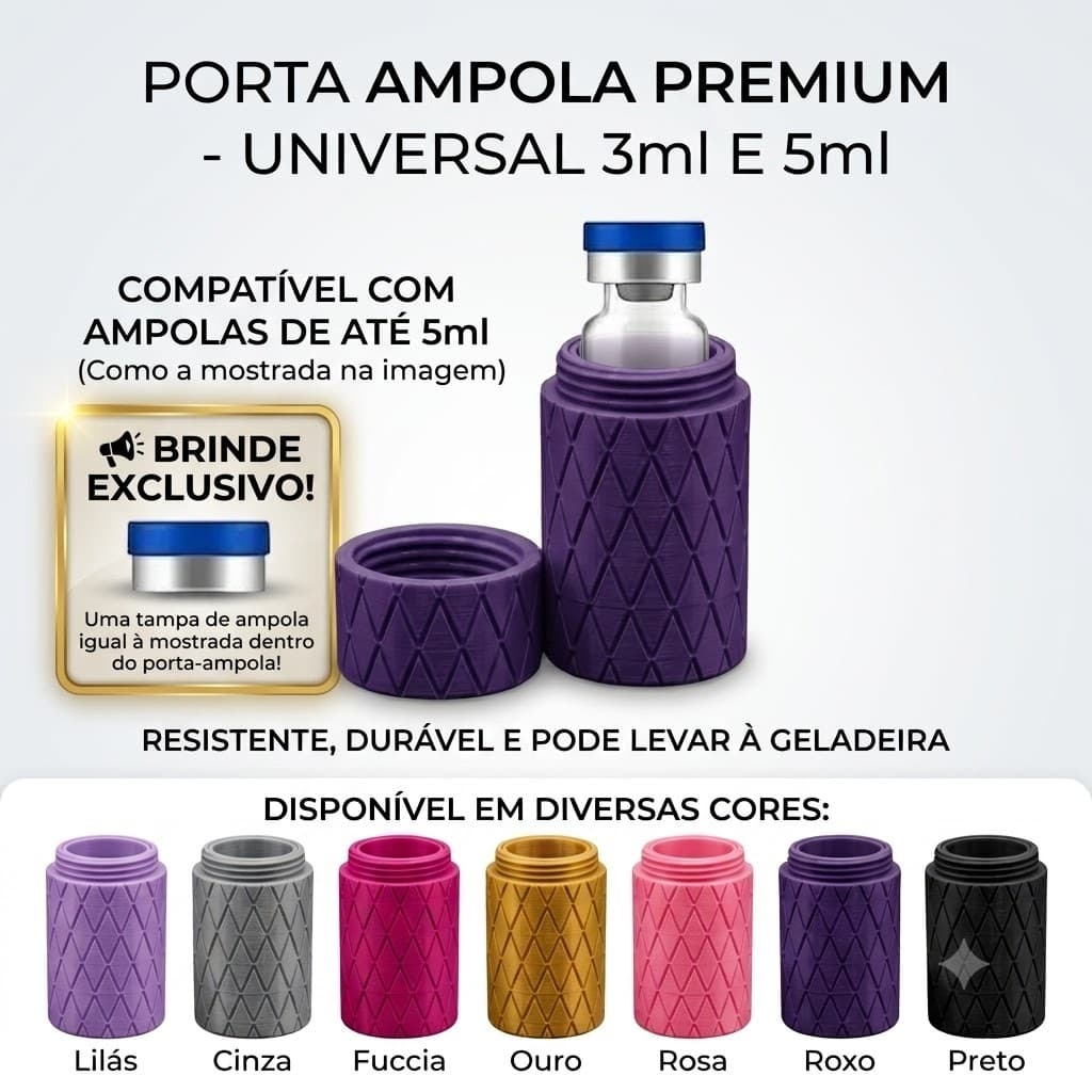 Porta Ampola Frasco para 1 de 5ml - Brinde 1Tampa - Estojo Ampola Pratico Seguro