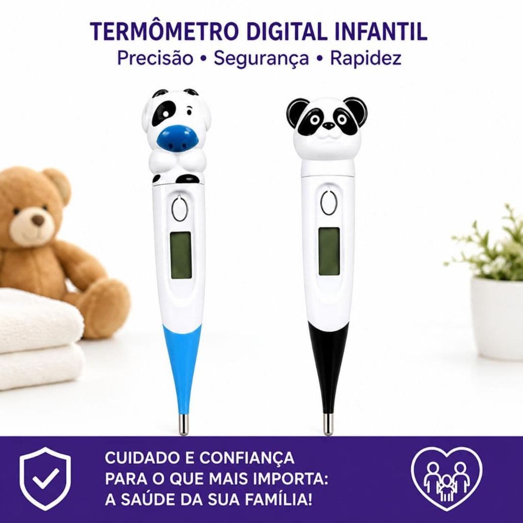 Termometro Clicio Digital  Fexivel Infantil Kids Preto e Azul