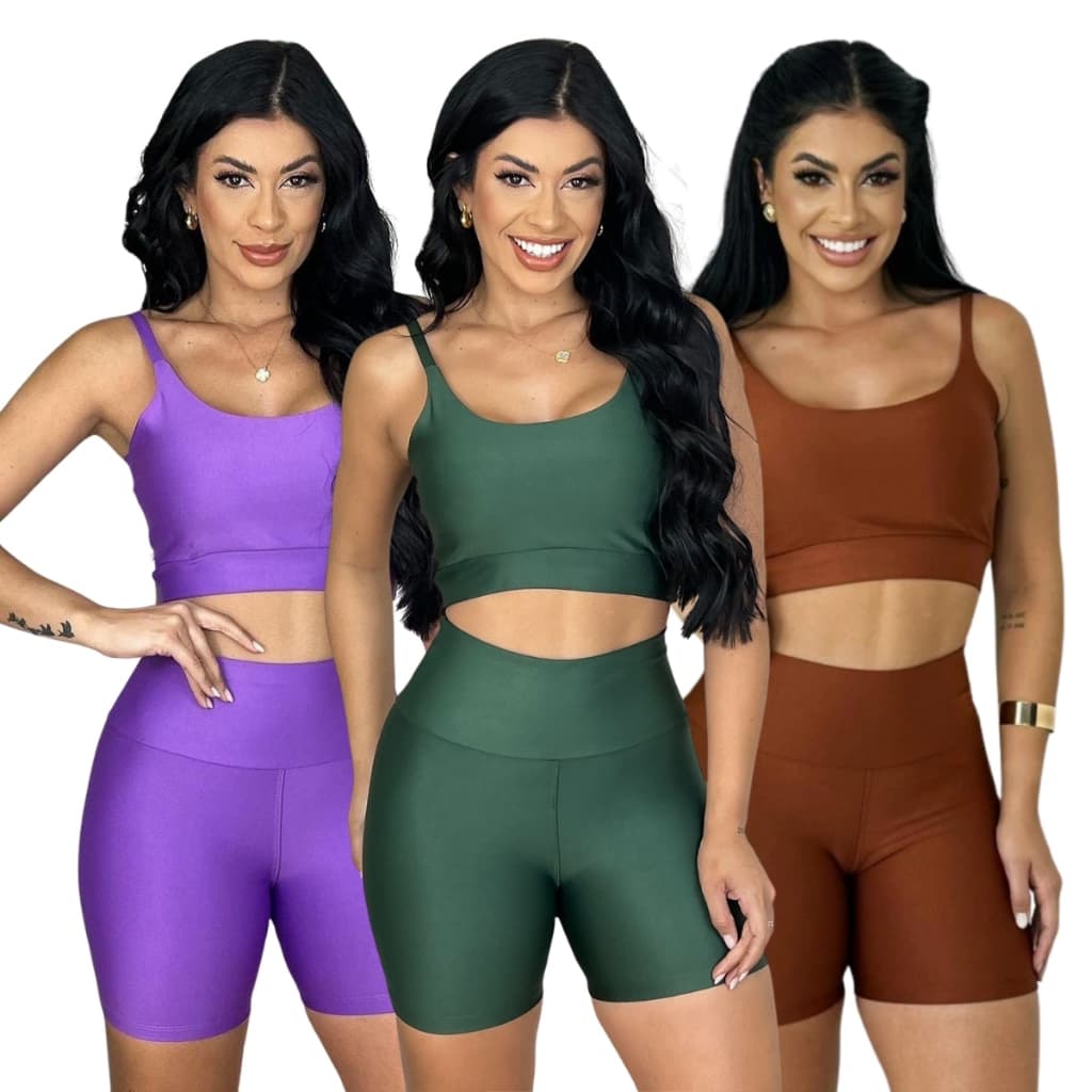Conjunto fitness short e top com bojo removivel suplex premium academia treino corrida feminino Zero Transparência
