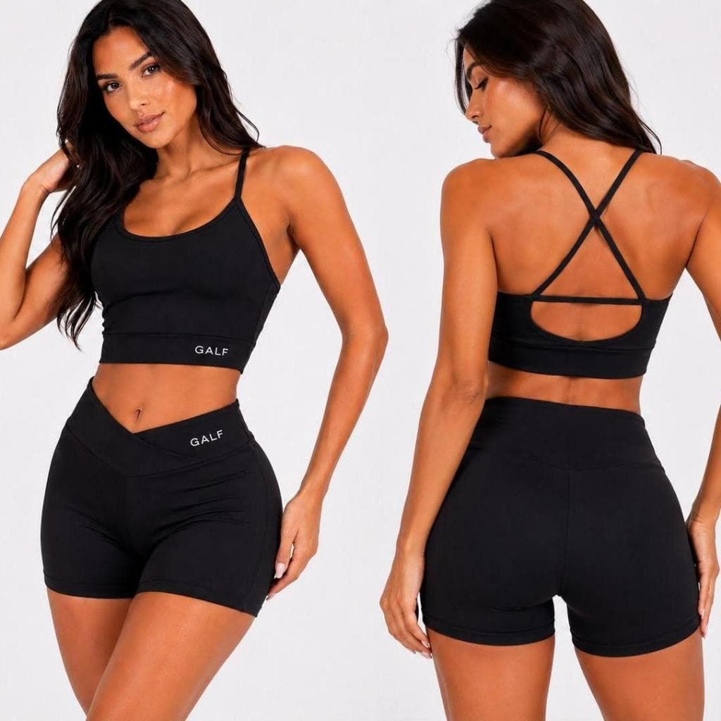 Conjunto Fitness Feminino Short Cós Transpassado + Top Costas Trançadas Academia Zero Transparência