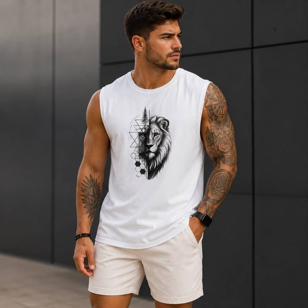 Regata Machão Over Masculina Leão Judáh  Estampada Academia Fitness Treino Casual 100% Algodão Moda Masculina Dia a Dia