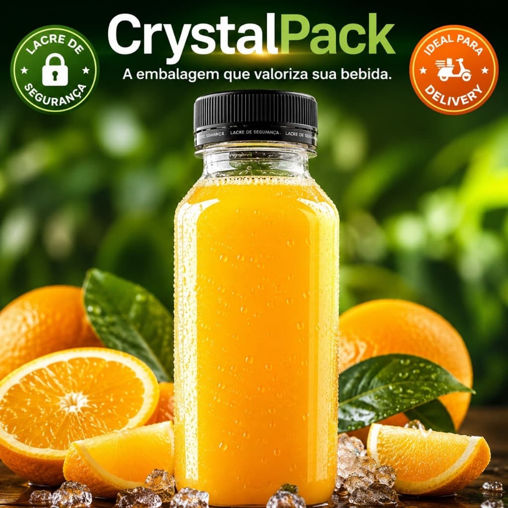 Kit 10 Garrafas PET 500ml com Tampa Lacre Transparente para Sucos, Detox, Água de Coco e Delivery | CrystalPack