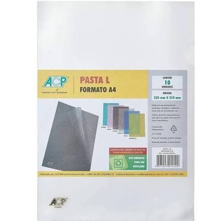 Pasta L A4 Transparente Pacote C/10 Unidades Acp