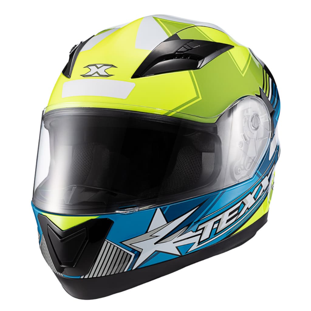 Capacete Texx Strike Superstar Verde Azul Branco Brilhante Capacete Integral Esportivo Moto Original