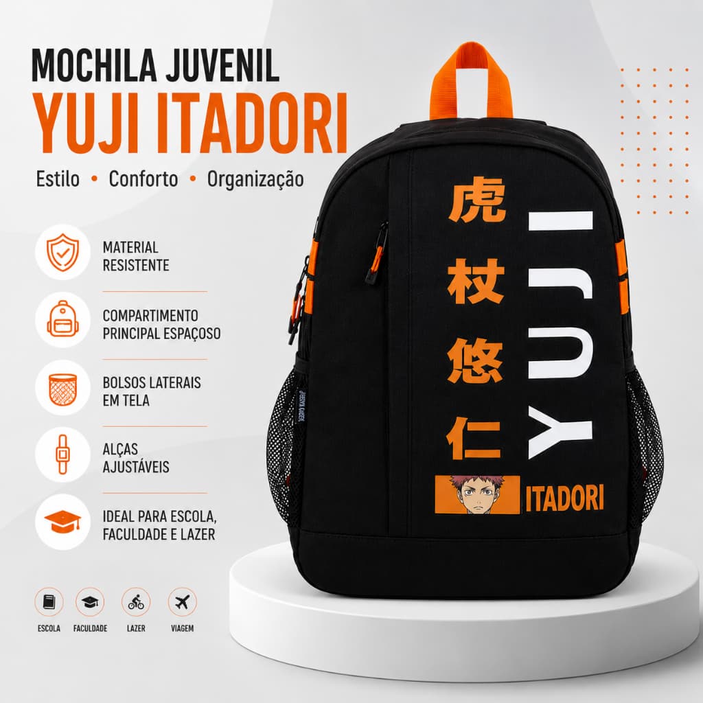 Mochila Escolar Juvenil Dermiwil Itadori Yuji Jujutsu Kaisen Original Resistente Espaçosa