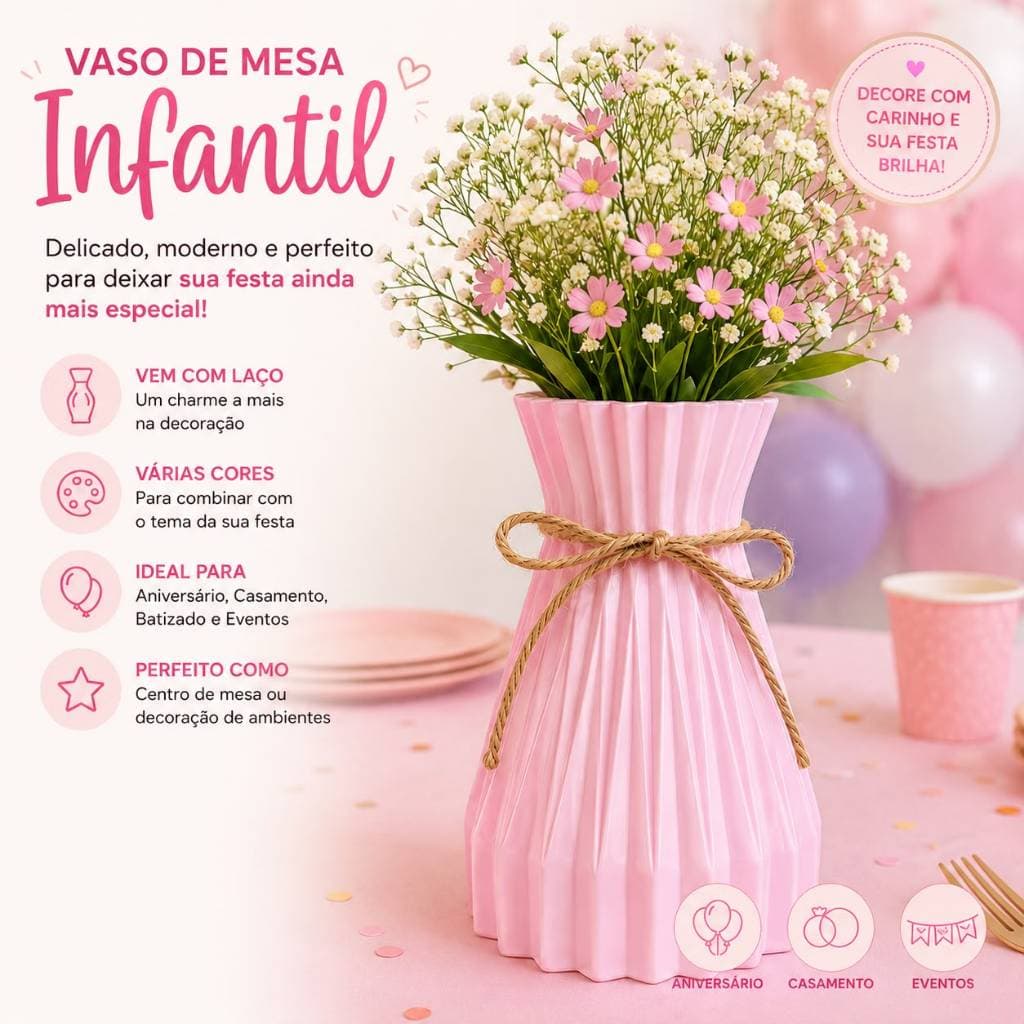 Vaso Decorativo Para Festa Centro De Mesa Com Laço - Decoração Aniversário Infantil , Casamento E Eventos.