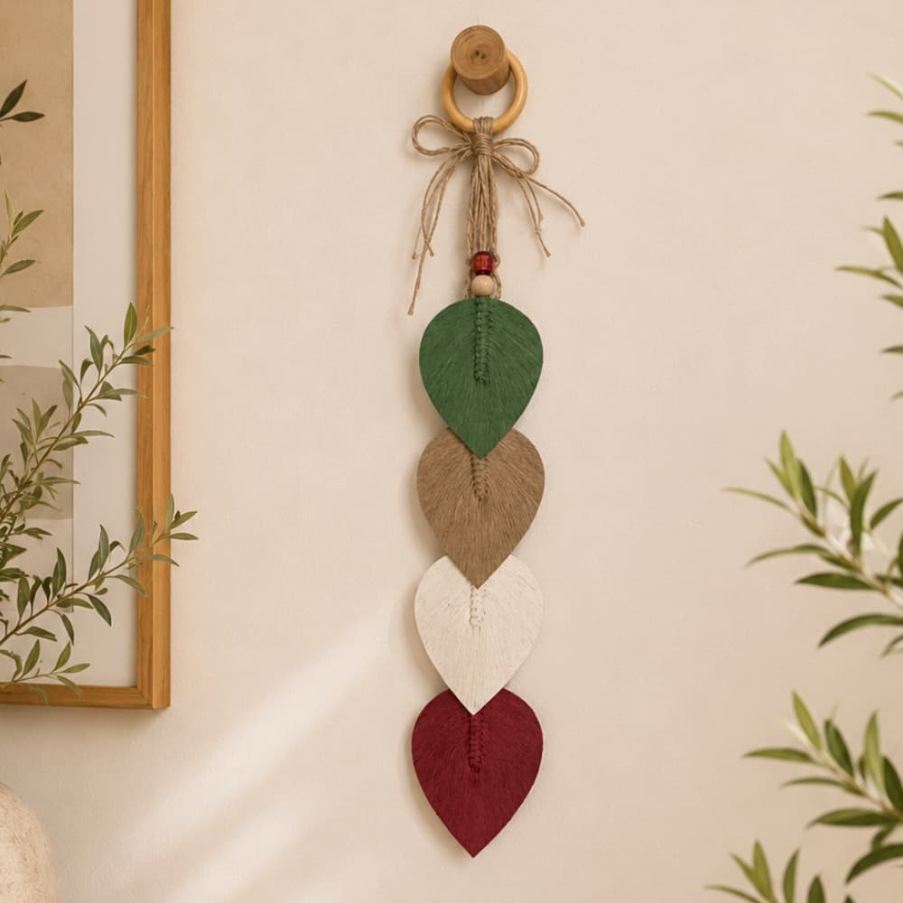 Penca De Coração Com Folhas Macrame Artesanal Top Boho Chic 65cm