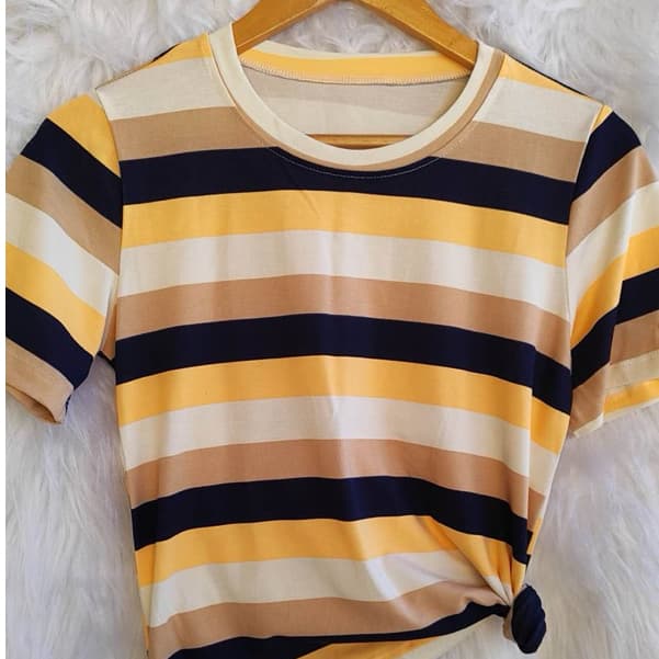 Camiseta/T-shirt/Blusinha Viscolycra Listrada Tricolor Tendência Cód 141