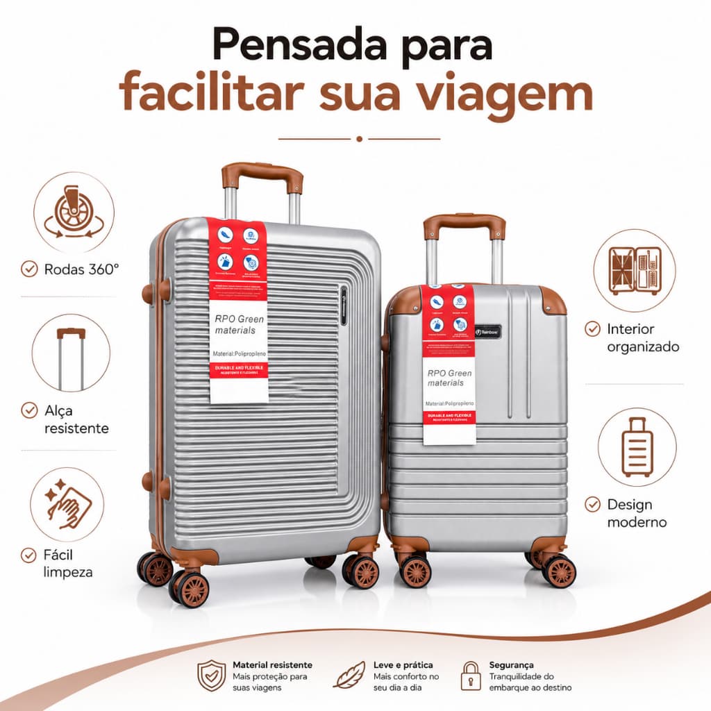 Kit 2 Mala De Viagem Rodinhas 360°e Removíveis Promocão